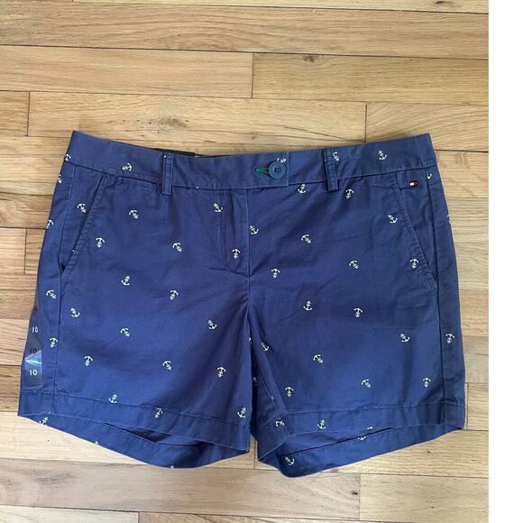 NEW Tommy Hilfiger Women's 10 Shorts Blue Anchor Printed Low Rise Nautical Prep - Picture 1 of 14